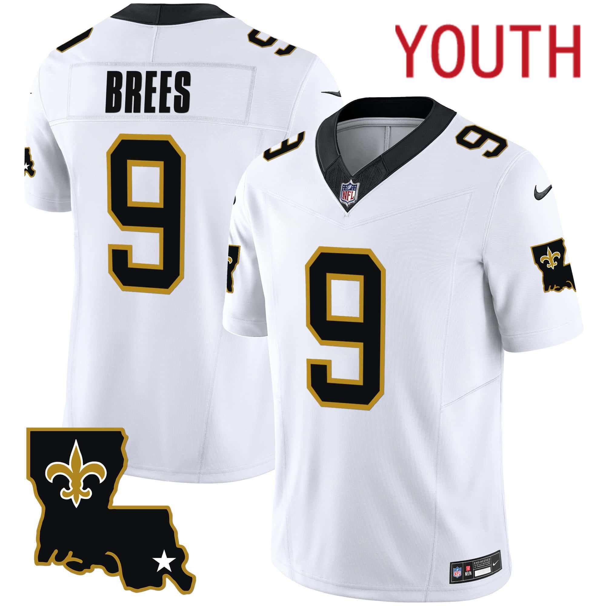 Youth New Orleans Saints #9 Brees White 2024 Nike 1987 Legacy Vapor Limited NFL Jersey->youth nfl jersey->Youth Jersey